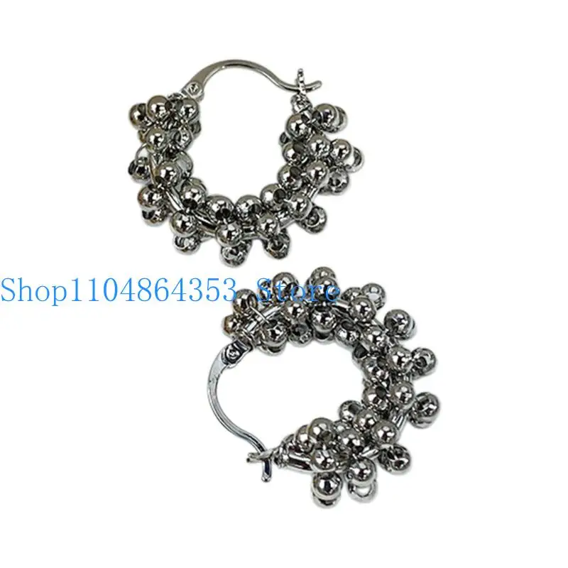 652F Statement Beaded Circle Earrings Pair with Hinged Closure, 4cm/1.57inch Fashion Earrings for Daily Styling Outfits