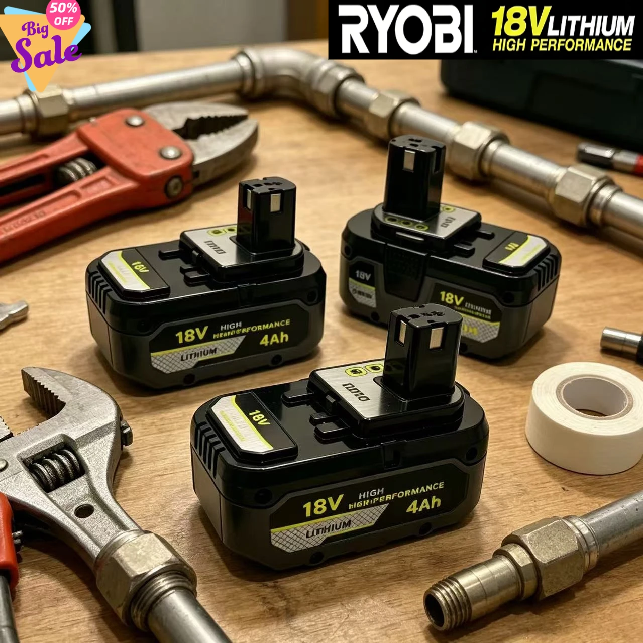 

High Capacity RYOBI ONE+ 8.0Ah 18V Lithium Battery, No Memory Effect, Low Self Discharge, Works with All ONE+ Series Tools