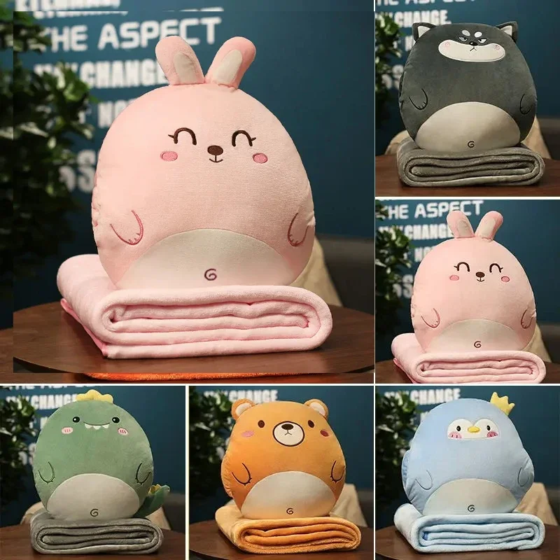 3 In1 Stuffed Hand Warmer Bag Cartoon Animal Pillow Blanket Cute Cushion Blanket Home Car Travel Pillow for Children Girl Gift