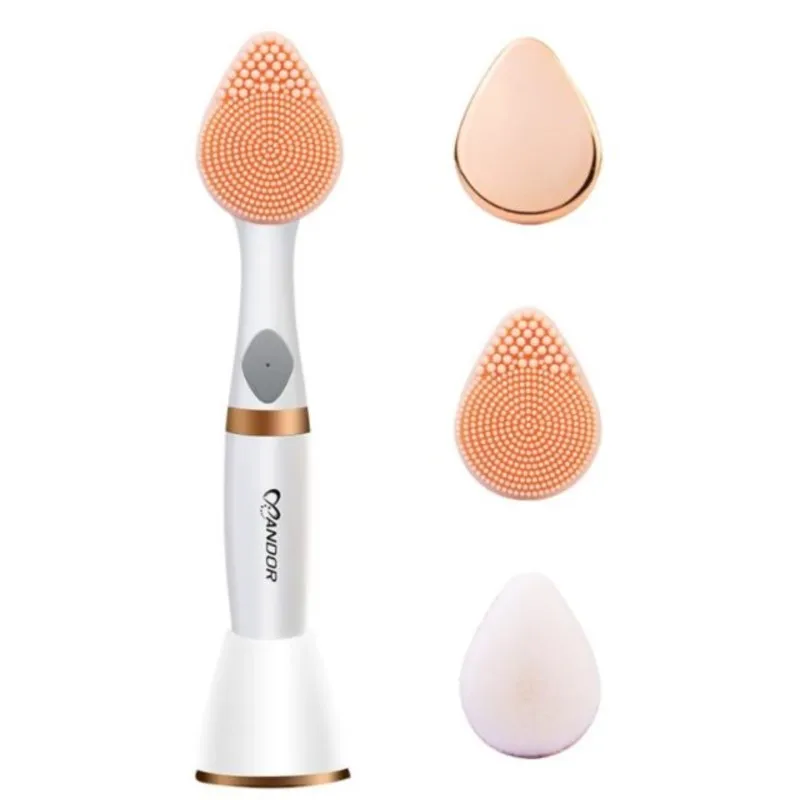 Cepillo de limpieza facial eléctrico de silicona resistente al agua 2 en 1 doble cabezal, limpiador de poros faciales con vibración sónica, herramienta de belleza para el cuidado de la piel