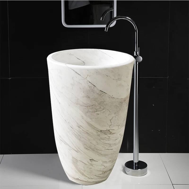 

Modern freestanding bathroom wash basin Natural stone Carrara marble column sink Suitable for family hotel villa bathroom
