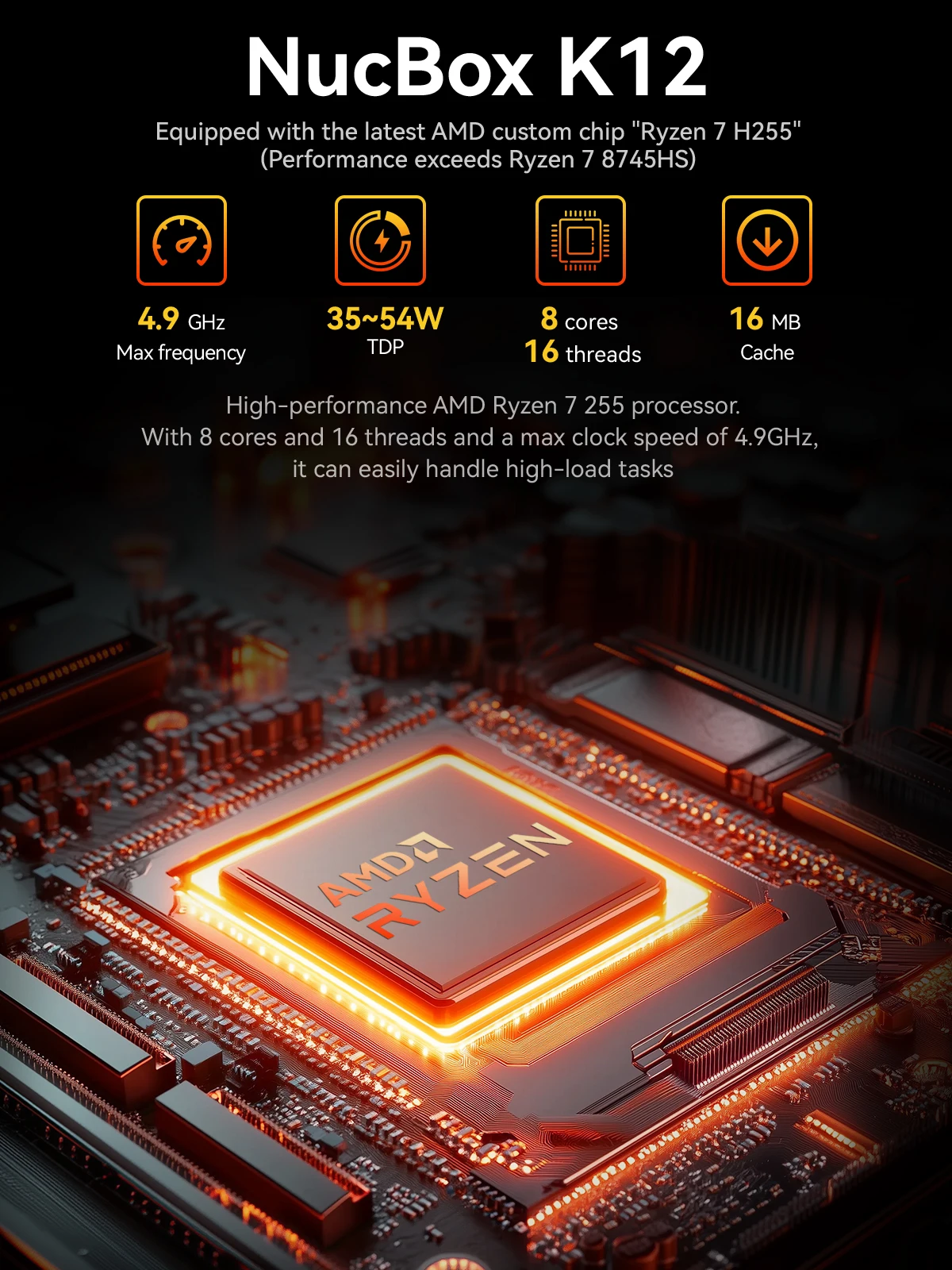 GMKtec K12 Mini PC AMD Ryzen ™   7 H 255 Dual DDR5 5600MT/s 3*SSD PCIe4.0 WiFi 6 BT 5.2 Dual 2.5G LAN OCulink Computadora de escritorio