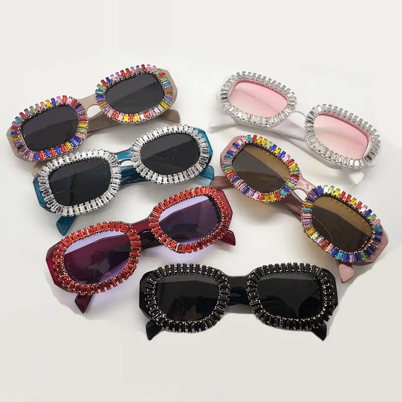Neue 2026 Bunte Quadratische Diamant Sonnenbrille Frauen Mode Ozean Objektiv Strass Shades UV400 Sonnenbrille Weibliche Brillen Gafas – Detail 1