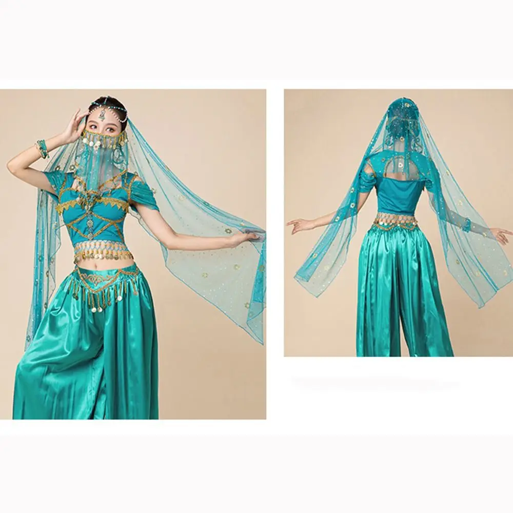 Lenço de cabeça com padrão de flor, cocar de dança indiana, adereço para performance de dança do ventre, acessórios para performance de dança