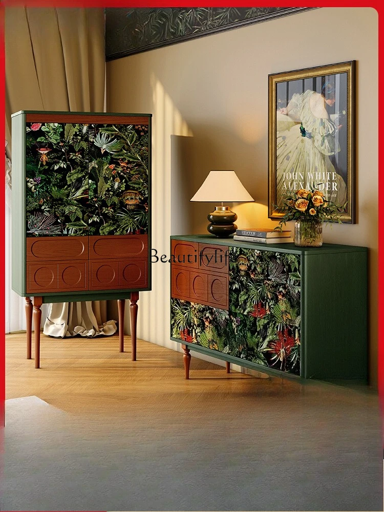 

*French retro solid wood chest medium and antique small apartment household dining side cabinet