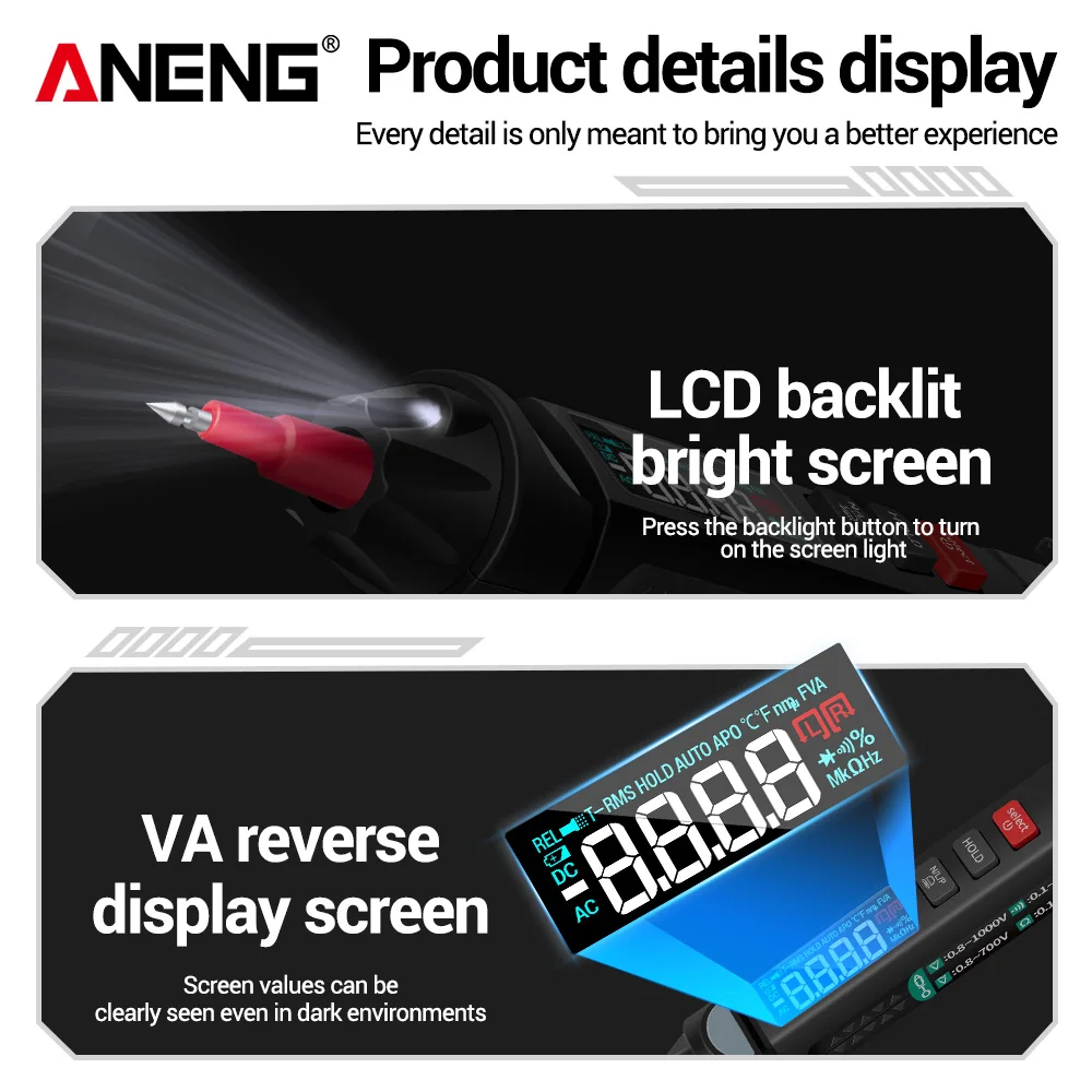 Intelligent Multimeter Pen ANENG A3008 Digital Non-contact Voltage Tester 6000 Counts with Removable Pen Tip Multimetro Tool