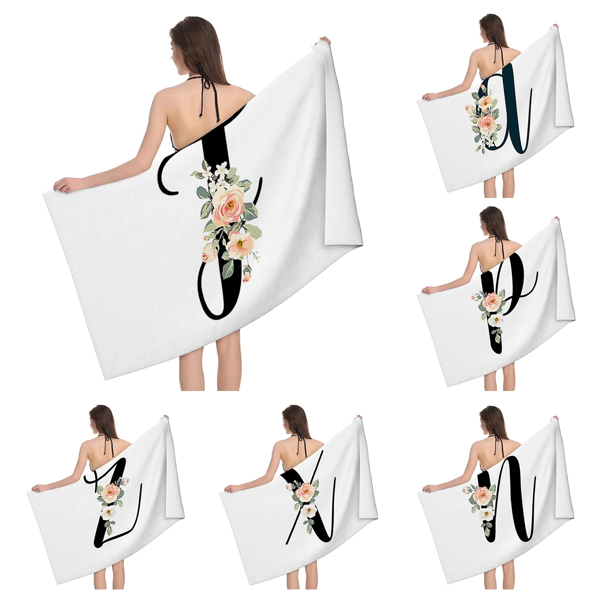 Home bath towels for the body towels bathroom letters and flower quick drying microfiber beach towel man and women large sports