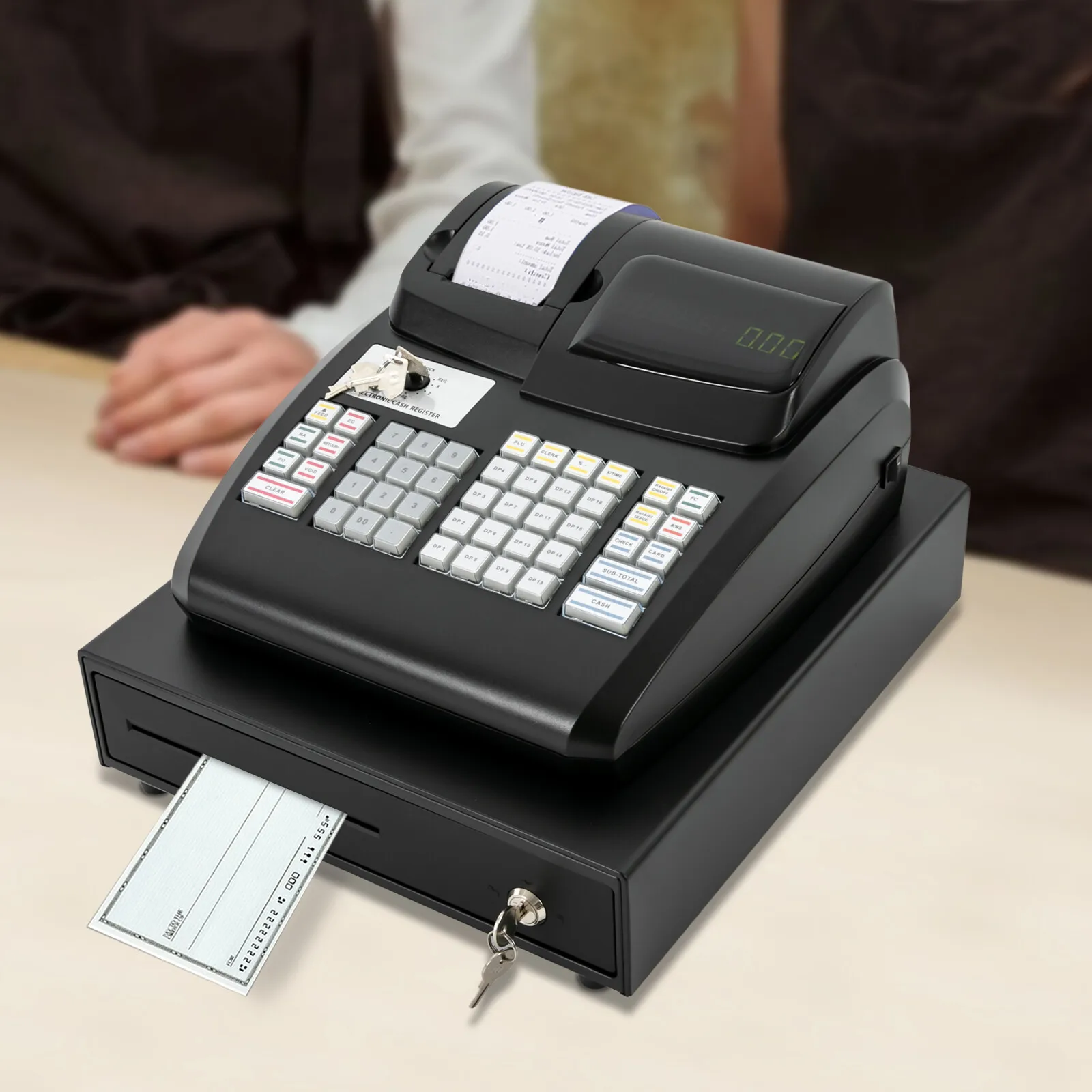 

47-Key Electronic Cash Register System, Retail POS with LED Display and Locking Cash Drawer, Business Solution for Small Shops