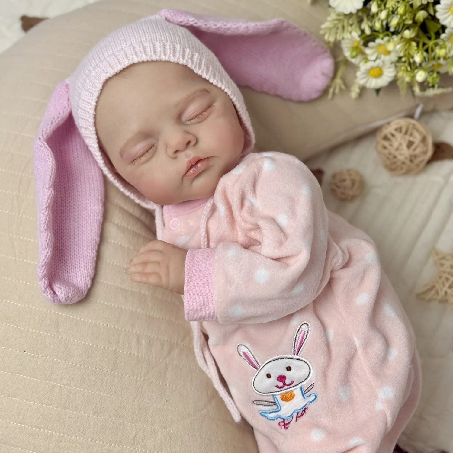 

AONPENG 19inch 48cm Asleep Reborn Doll, 3D Skin with Pink Outfit, Realistic Play & Bedtime Toy, Girls Birthday Gift