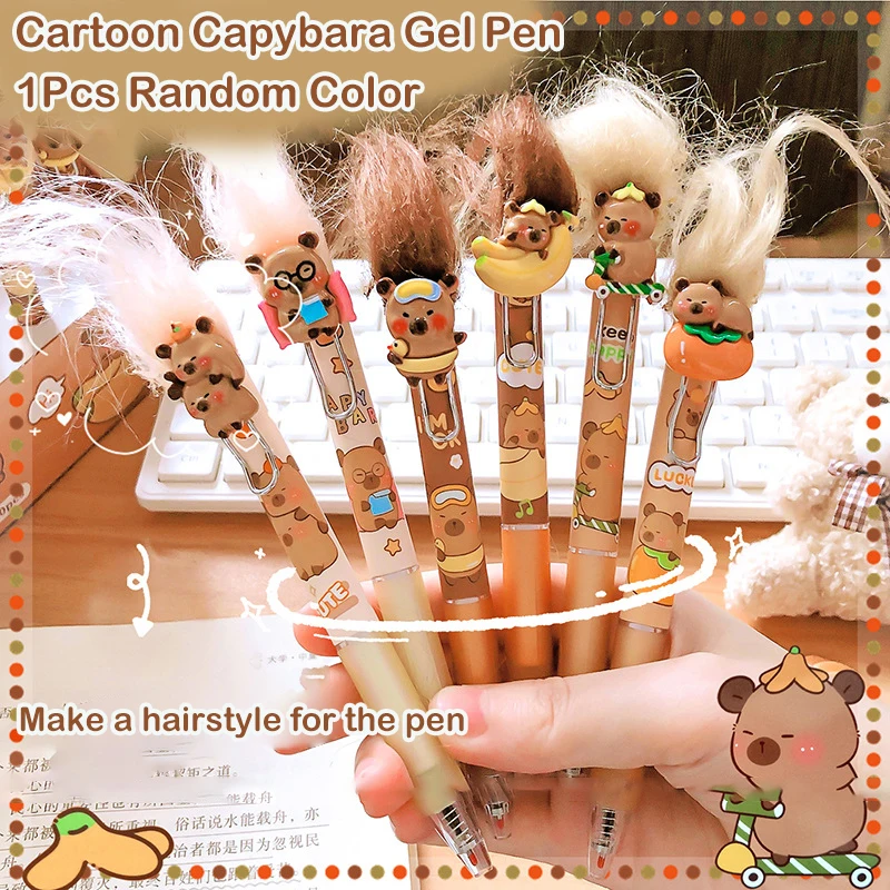 

Anime Capybara Cartoon Gel Pens Student Stationery Creative Fried Hair Capybara Pressing Pen Kawaii School Supplies Gifts