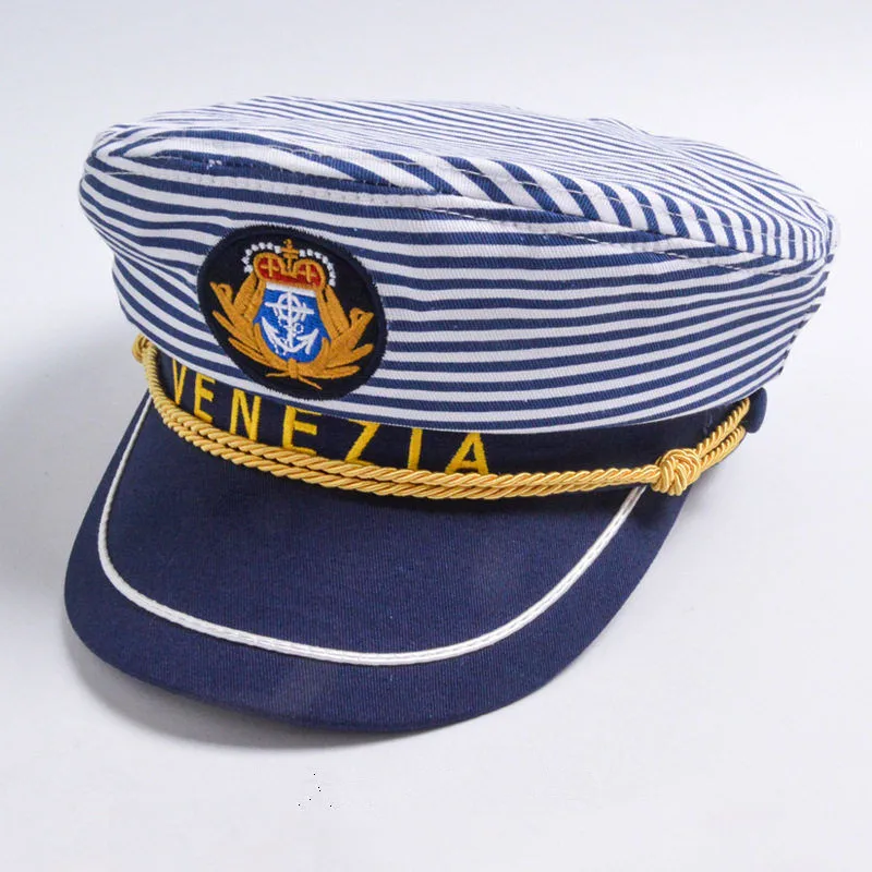 striped navy military hat cap fashion flat sailor captain hat family sailor cap bone women men tage costumes freeshipping