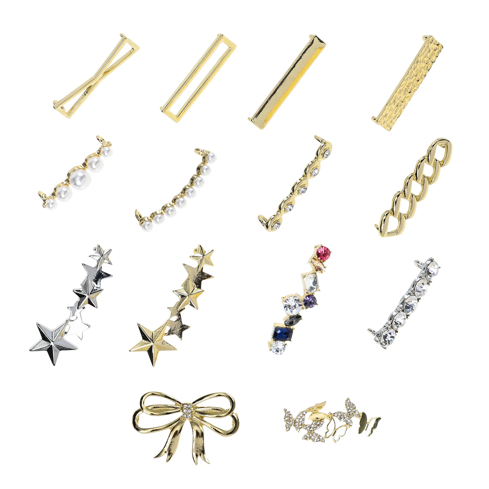 

14 Pcs Shoelace Buckles Pearl Rhinestone Zinc Alloy Decorations DIY Accessories Women Sneakers Clips Elegant Hooks Shoe Ties