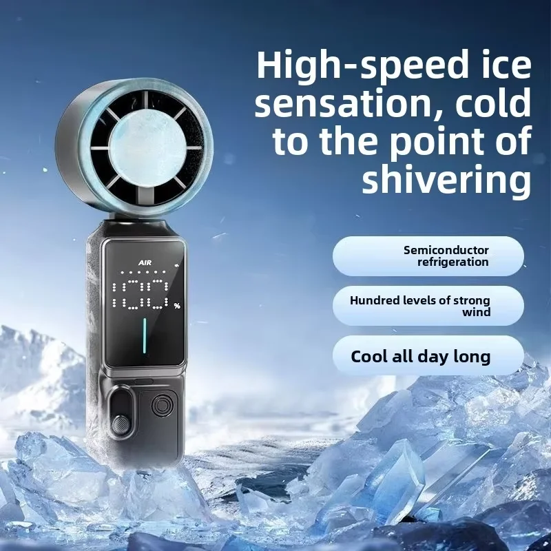 Adjustable Rechargeable Handheld Ice‑Cooling Turbo Fan, 100‑Speed Brushless Motor Portable Mini Cooling Fan w/ Built‑in Battery