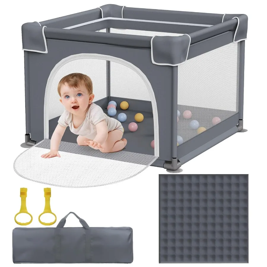 

Small Baby Playpen with Mat, Sturdy Safety Play Yard, Washable Small Playpen for Baby, Soft Breathable Mesh,, Anti-Slip 36"x36"