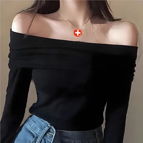 Imagen 2 del producto Camisetas sexis Punk Y2k de manga larga, Top de un hombro, jersey gótico Harajuku, ropa de calle, camiseta de bebé de Hip Hop, Top de moda Retro