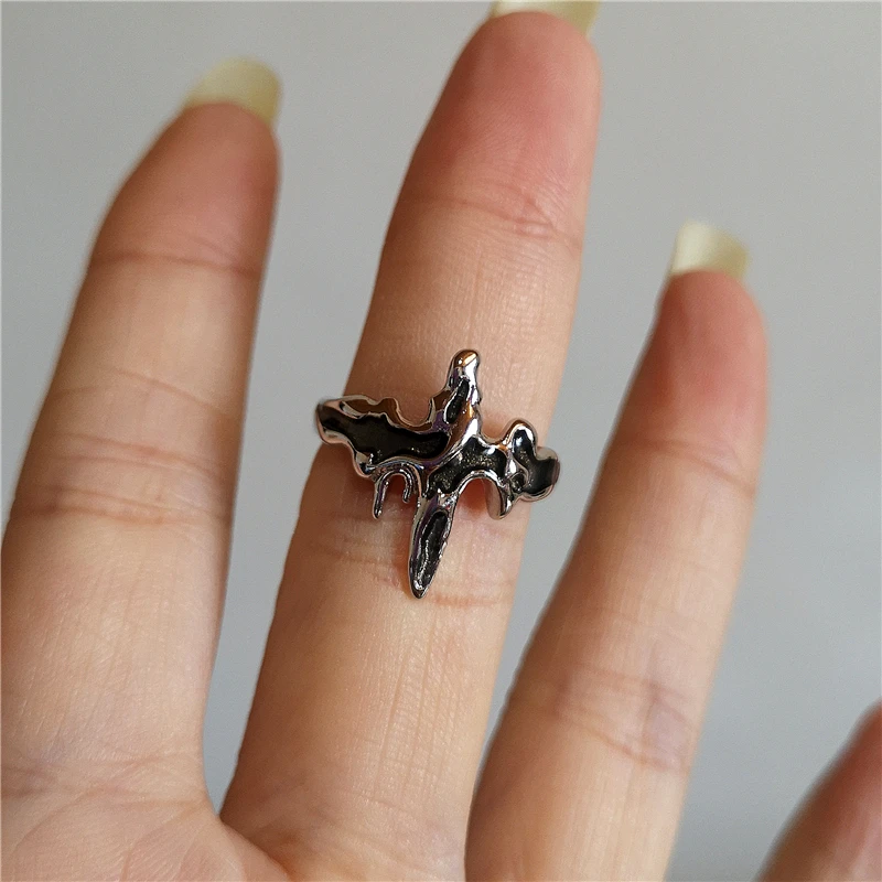 Vintage Goth Thorny Rose Couple Rings For Men Women Charm Irregularity Opening Stainless Steel Punk Finger Ring Biżuteria Y2k Gift — zdjęcie 6