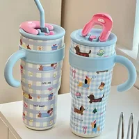 1200ml Cute Water Bottles 316 Large Capacity Thermos Bottle With Straw 700ml Coffee Cup Birthday Gift Travel Mugs With Handle