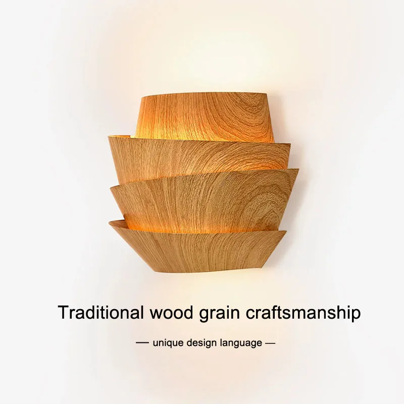 Wood grain wall lamp creative pine cone bedroom headboard aisle living room background wall lamp wrought iron indoor lighting