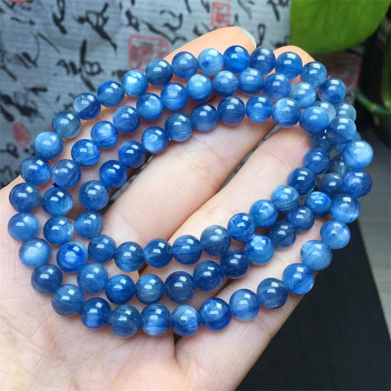 6MM Natural Kyanite Triple Circle Bracelet Fashion Energy Stone Reiki Healing Crystal Strand Fengshui Gift 1PCS