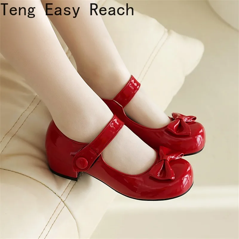 2024 Spring Girls Mary Jane Low Heels Fashion Women\'s Bow Party Platform Shoes Cosplay Lolita Shoes Black White Red