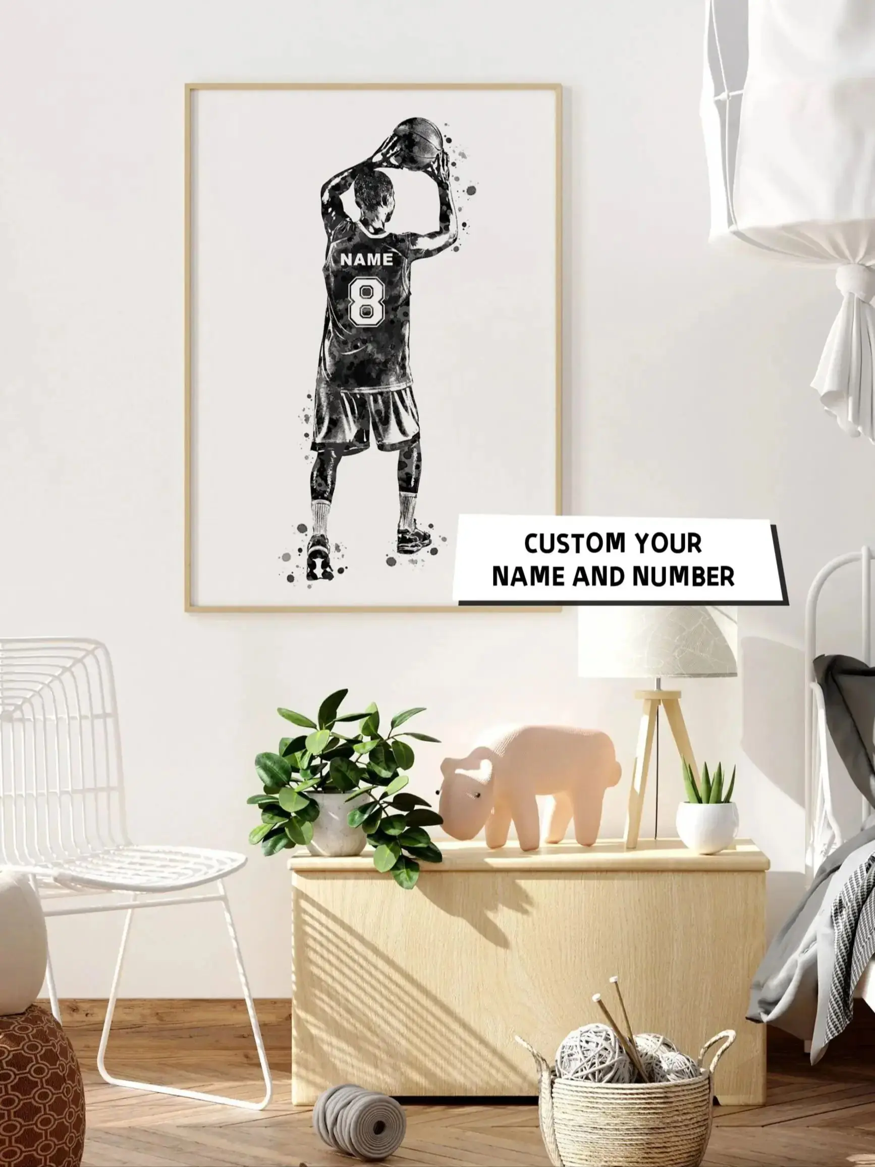 Personnalisez votre nom et votre numéro, personnalisation de l'étoile du basket-ball, affiche de basket-ball personnalisée, cadeau pour entraîneur de basket-ball pour garçons