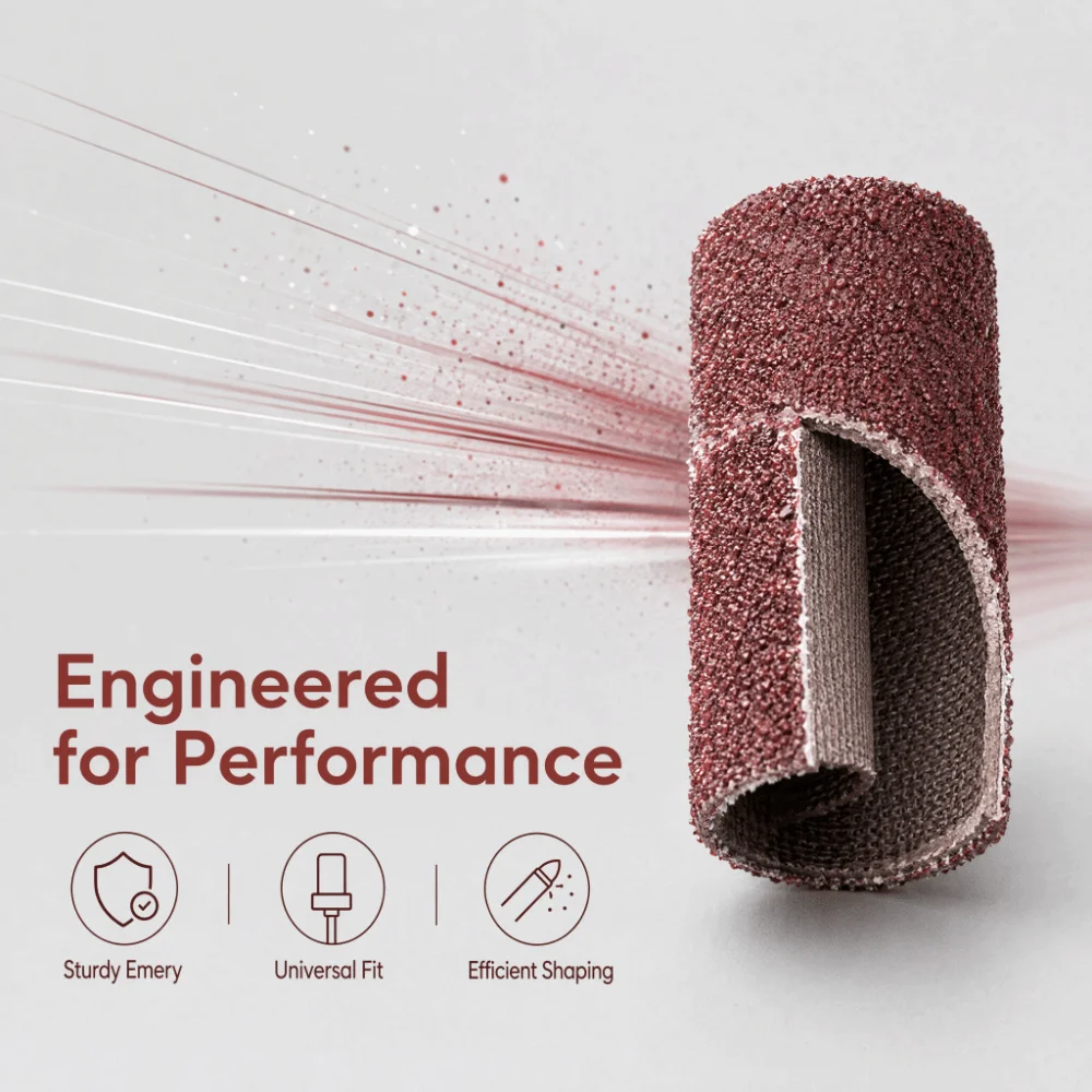 100 Pcs 80 Grit Nail Sanding Bands Drum Shape Durable Manicure Drill Bands Abrasive Surface 1/4 Inch Nail Drill Bits