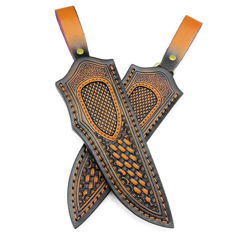 Genuine Cowhide Fixed Blade Knife Sheath - Universal Full-Grain Leather Case for Hunting Knife Embossed Design