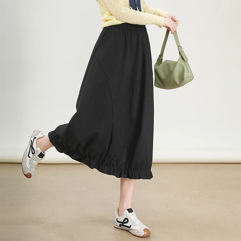 

Юбка-фонарик средней длины из полиэфирного волокна с завышенной талией, универсальная, осенняя новинка, для женщин, для стройности