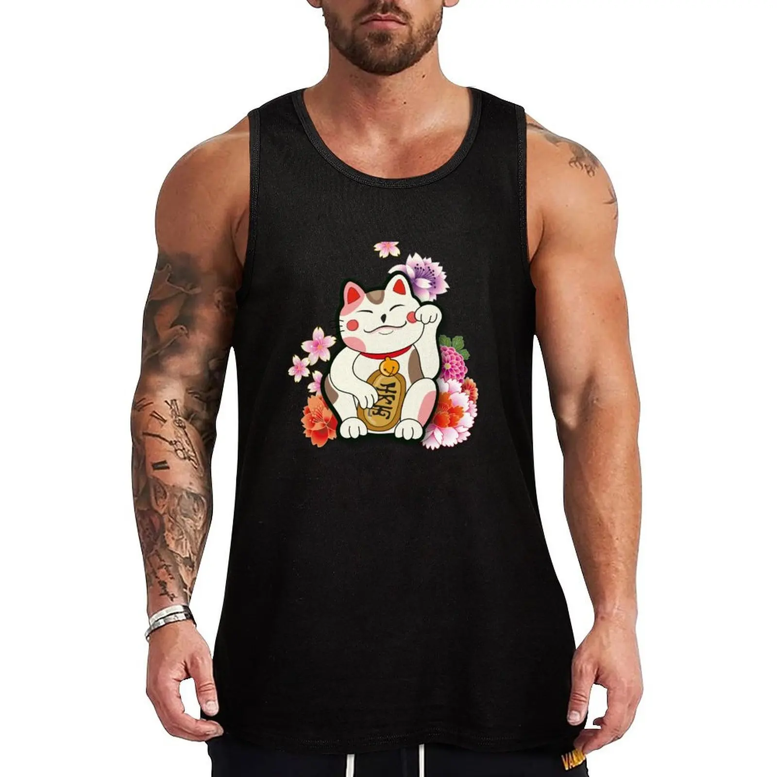 

Maneki Neko Tank Top Men's singlets muscle t-shirt sleeveless shirt man gym fitness