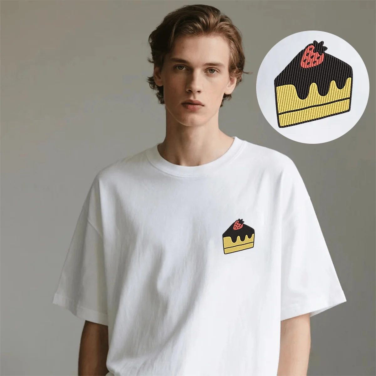 

Pastel Treat Men & Women Embroidered Cotton T-Shirt – Cute Top Tees with Luxury Embroidery for Dessert Dates T-Shirts