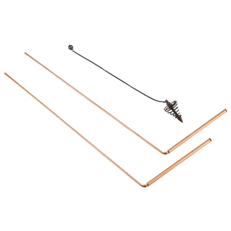 -AS58 2Pcs Copper Dowsing Rods Set Spiritual Divining Rods Flexible Copper Rod Dowsing Spirit Rods Kit With Pendulum Pendant