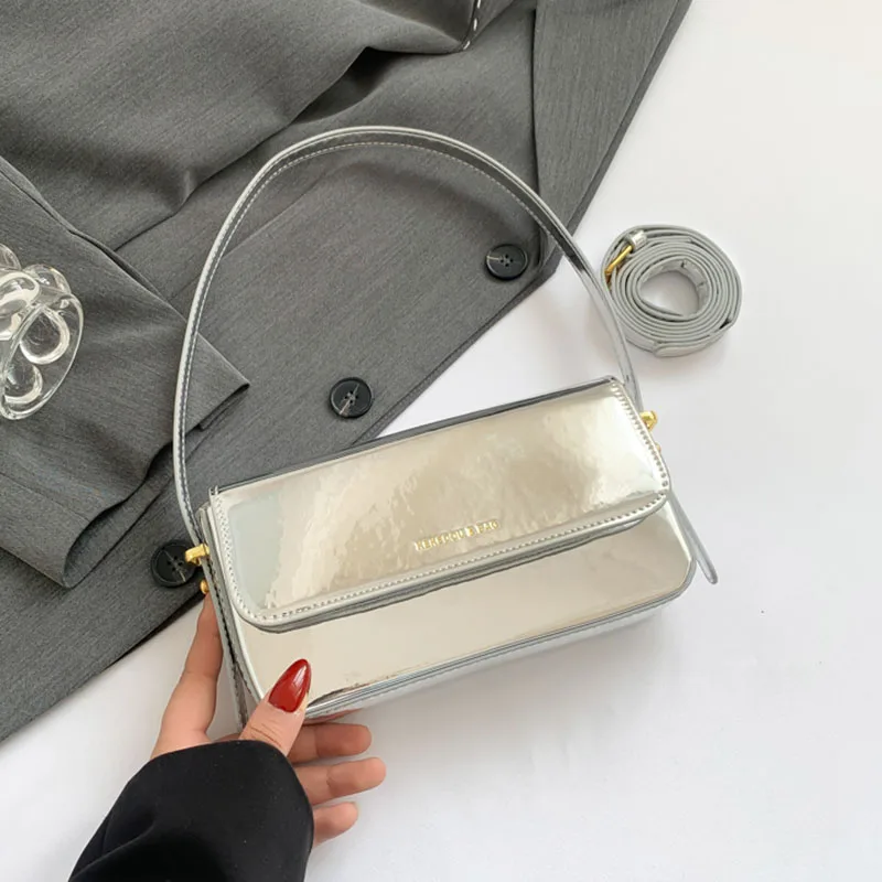 

Faionable Silver iny Underarm Bag Women's Crossbody Bag Ele Texture Single oulder Bag Sli Trendy Small Size PU ...