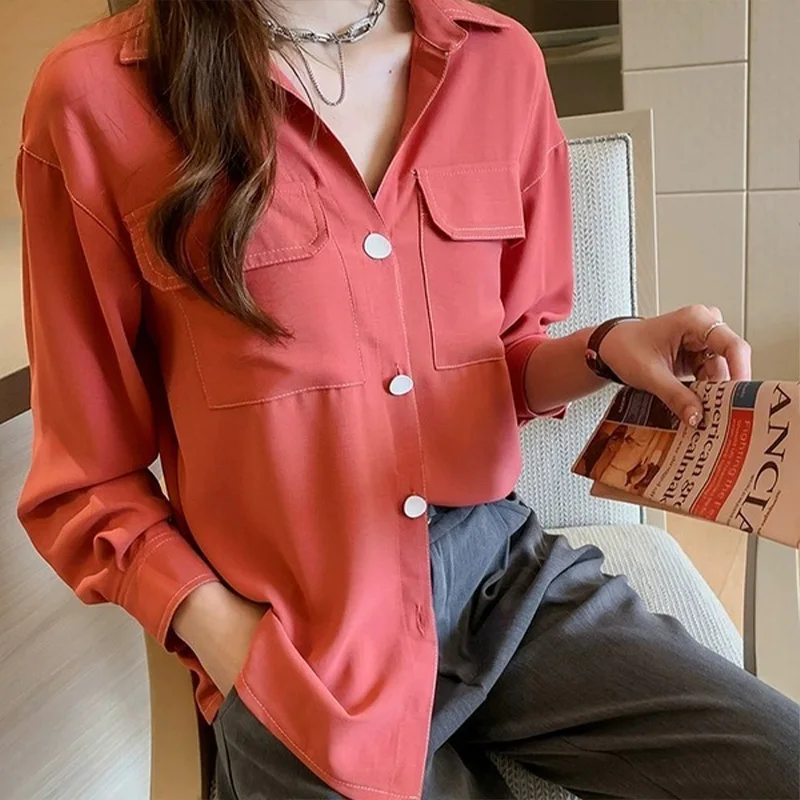 2024 Spring Autumn New Korean Edition Chiffon Shirt for Women's Spring Autumn Loose Unique Loose Profession Commuting Bottom Top