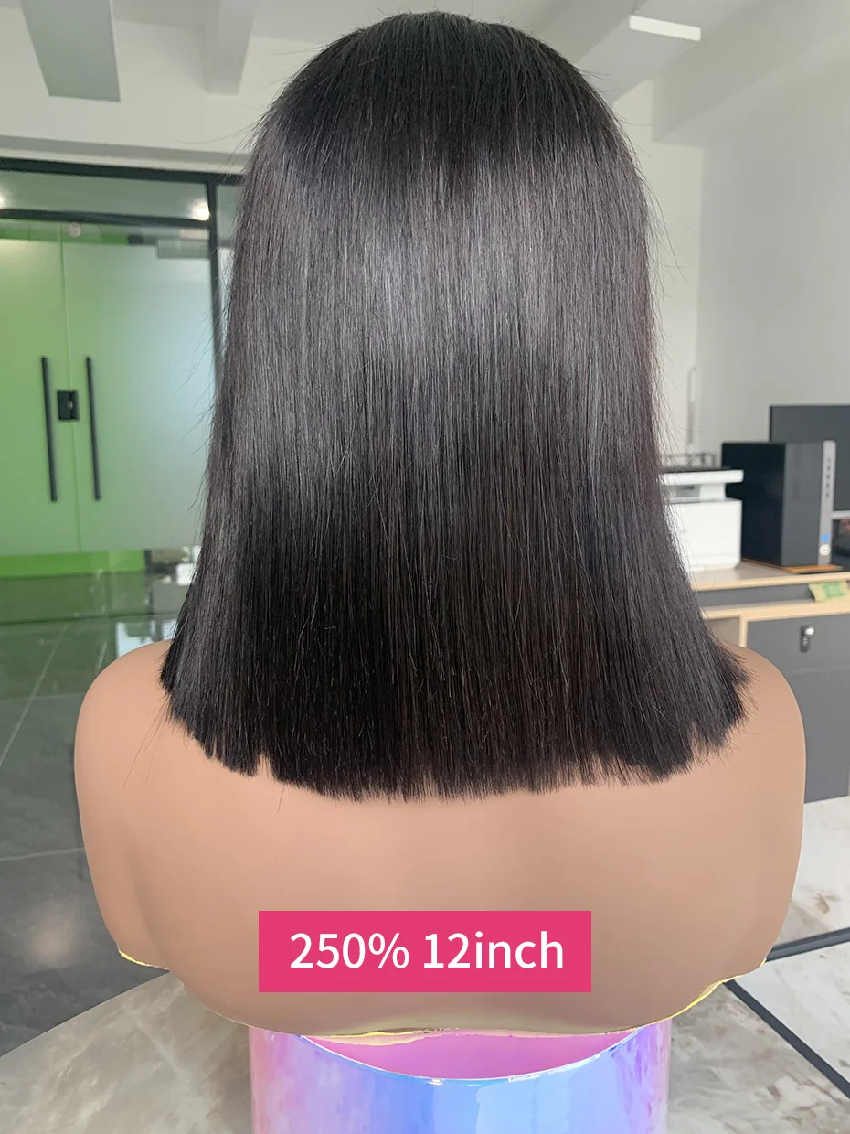 Cabelo cru vietnamita 250 densidade 100 cabelo humano perucas frontais do laço em linha reta natural preto 13x6 bob peruca frente do laço perucas de cabelo humano