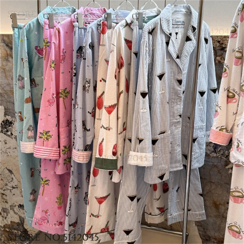 

Милая женская одежда для сна, пижамный комплект из 2 предметов, весенне-осенняя новая хлопковая ночная рубашка, пижамный костюм, свободная повседневная домашняя одежда, пижама