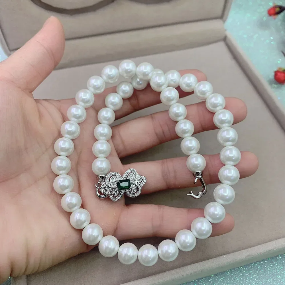 New Elegant Pearl Necklace Butterfly Buckle for Women Girl Gift Charm Fashion Choker Hombre Chain Clothing Sweater Chain Jewelry