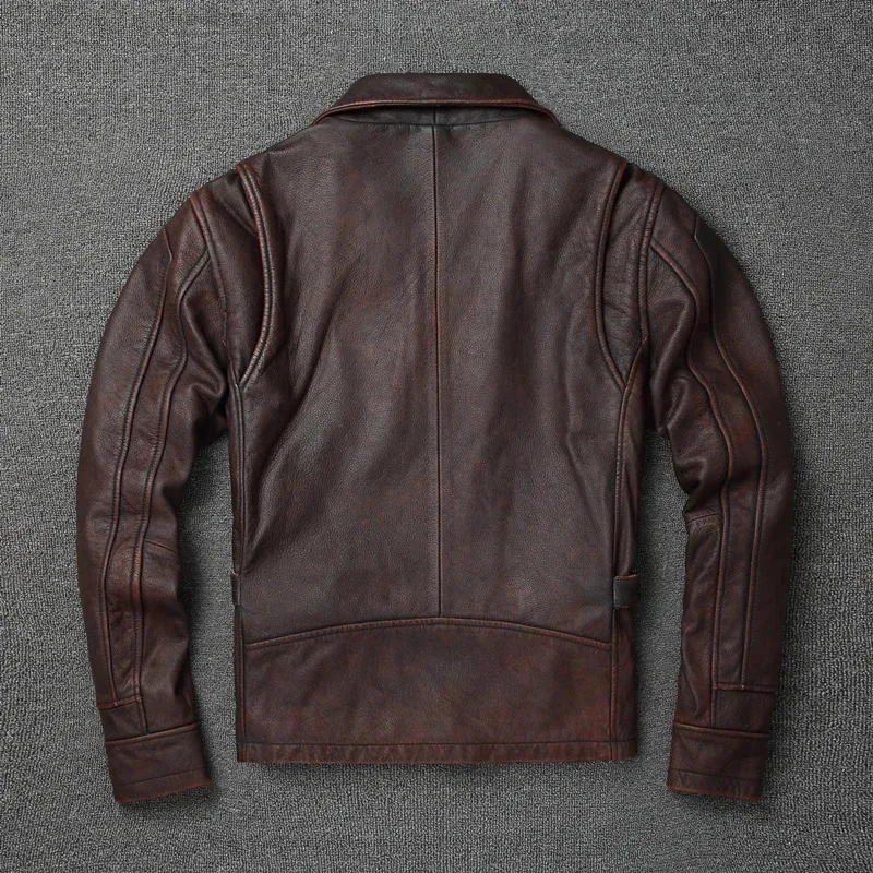 2025 Retro Style 100% Top Layer Cowhide Oversized Leather Jacket Color is made of Old Motorcycle Riding Clothes.