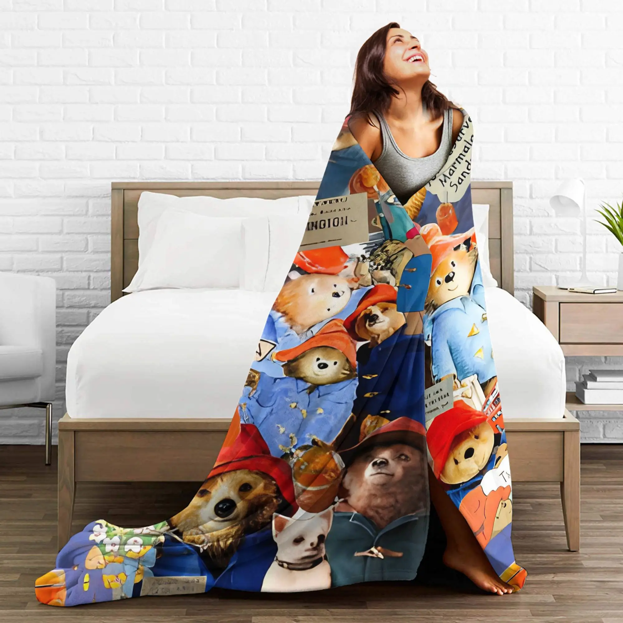 بادينغتون الدب لندن المشهد الكولاج لطيف طباعة سوبر بطانية دافئة السفر أفخم رمي بطانية الفانيلا المفرش أريكة غطاء سرير