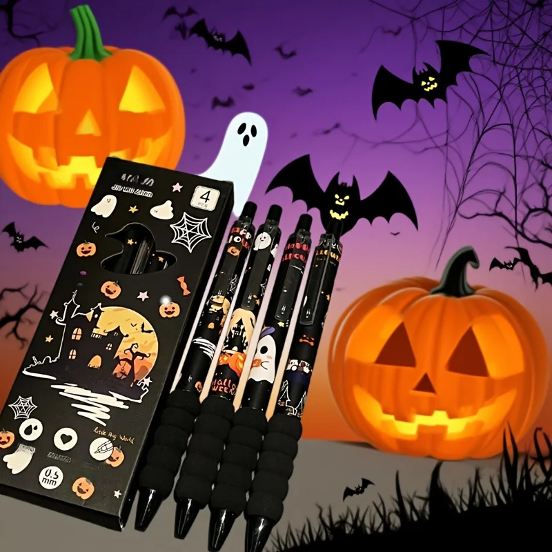 

Коробка из 4 гелевых ручек на тему Хэллоуина, диаметр перо 0,5 мм, с дизайном тыквы и шляпы ведьмы — идеально подходит для классных наградов.