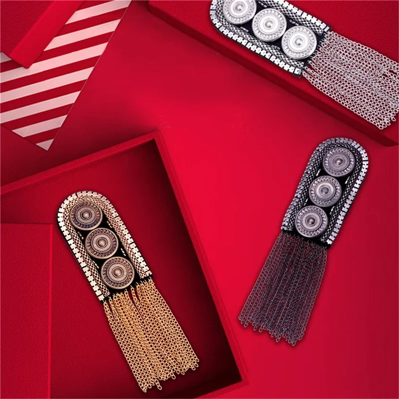 Fashion Handmade Shoulder Jewelry Tassel Rhinestones Epaulettes Clothing Accessories Brooch Epaulet Brooches Gift