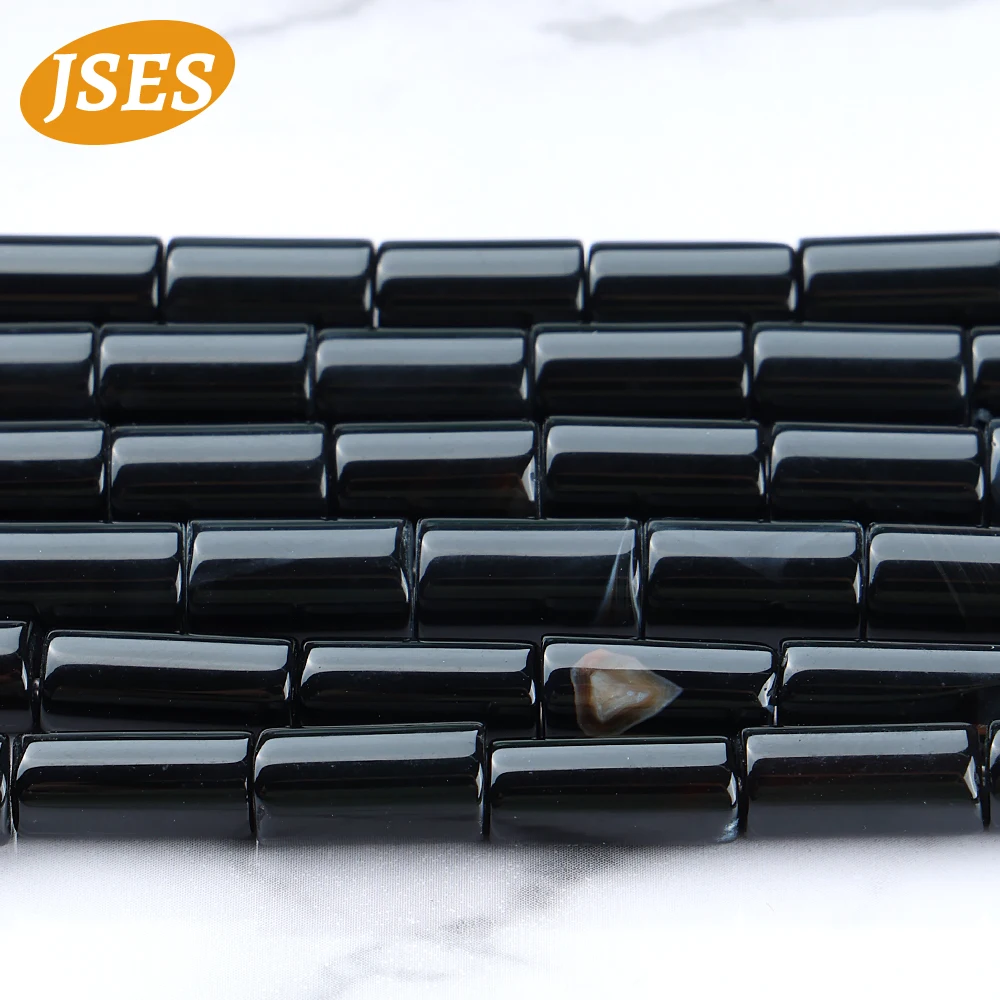 JSES Natural Black Agate Onyx Beads Tubular Shape for Jewelry Making 7-8*12-14mm Bracelets Necklace Stone Beads DIY Accessories