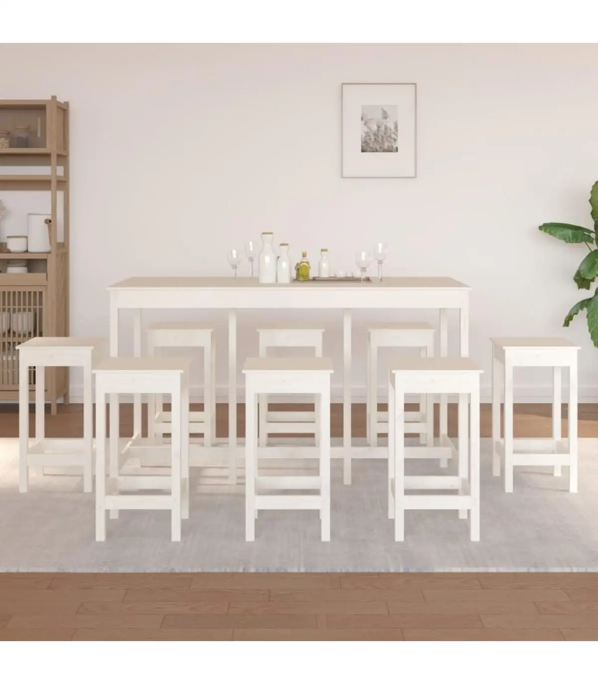 Kitchen and dining room furniture sets bar Set 9 pieces White Pine solid wood