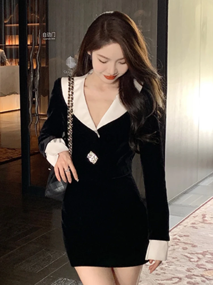 Winter Vintage Elegant 2 Piece Set Women Turn-down Collar Y2k Retro Skirt Suit Female Korean Fashion Solid Casual Chic Set 2023