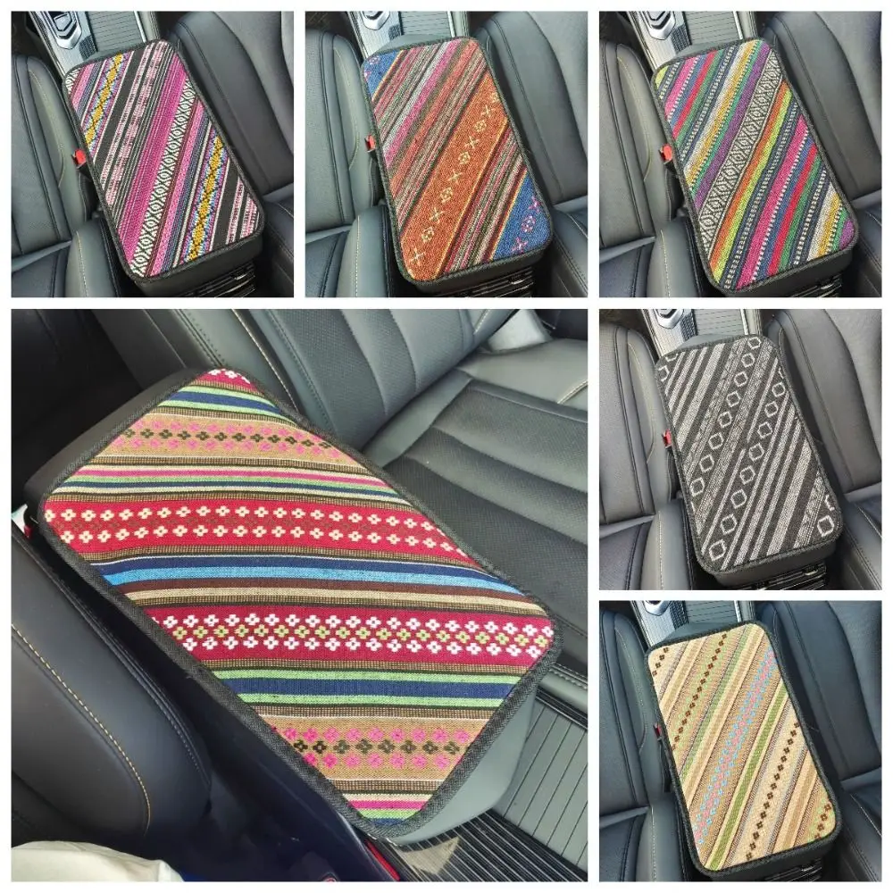 Ethnic Style Car Armrest Box Protector Cover Linen Fabric Bohemia Car Armrest Pad Comfortable Breathable Center Console Cushion