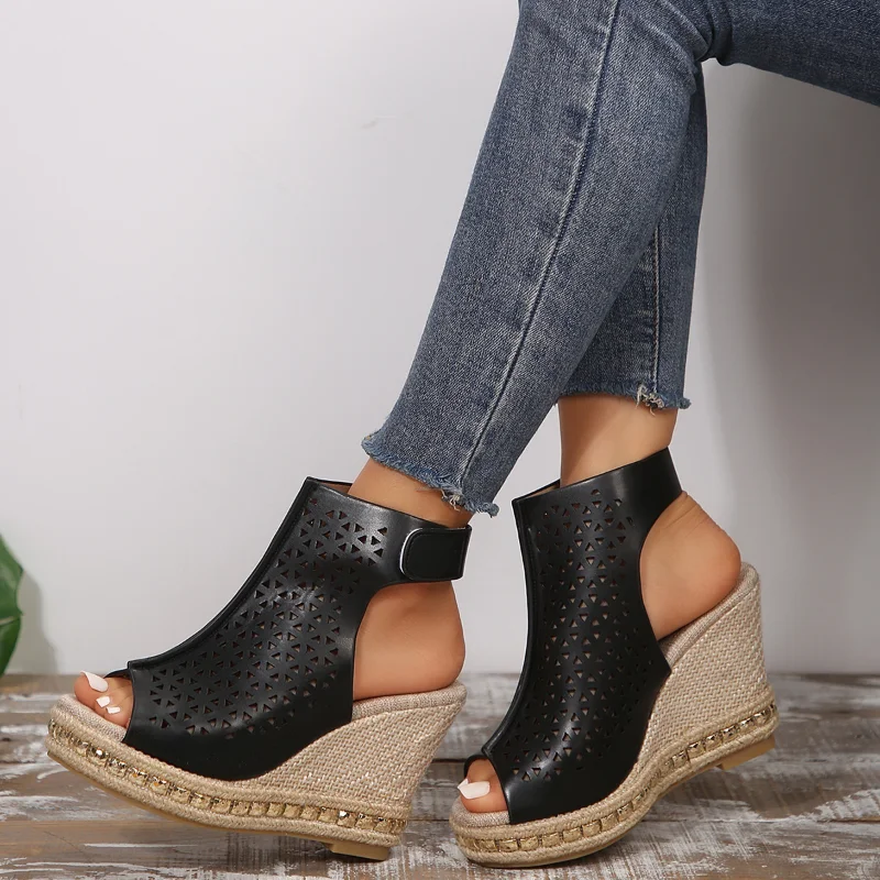 Women Chunky Wedge Heel Sandals Women 2024 Summer Peep Toe Platform Sandles Woman Non Slip Zipper Gladiator Shoes Plus Size 43