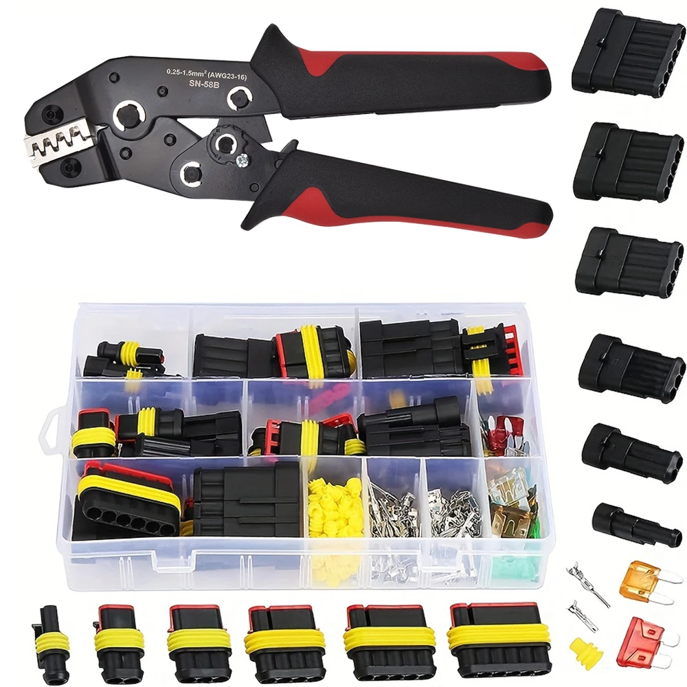 1Set SN 58B 240pcs Automotive Wire Connector Kit  Crimper, 1/2/3/4/5/6 Pin Electrical Connectors  620pcs Dupont connector Kit