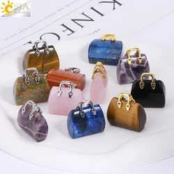 CSJA Natural Gem Stone Handbag Pendant Necklace for Women Healing Amethysts Pink Crystal Pendants Jewelry Home Decor Gift H171