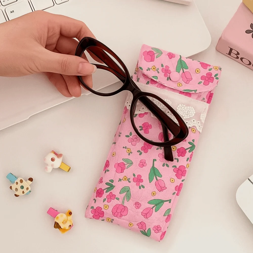 

Хлопковая сумка для хранения очков в корейском стиле, милый милый пенал с кружевным сердцем, многофункциональная сумка для солнцезащитных очков