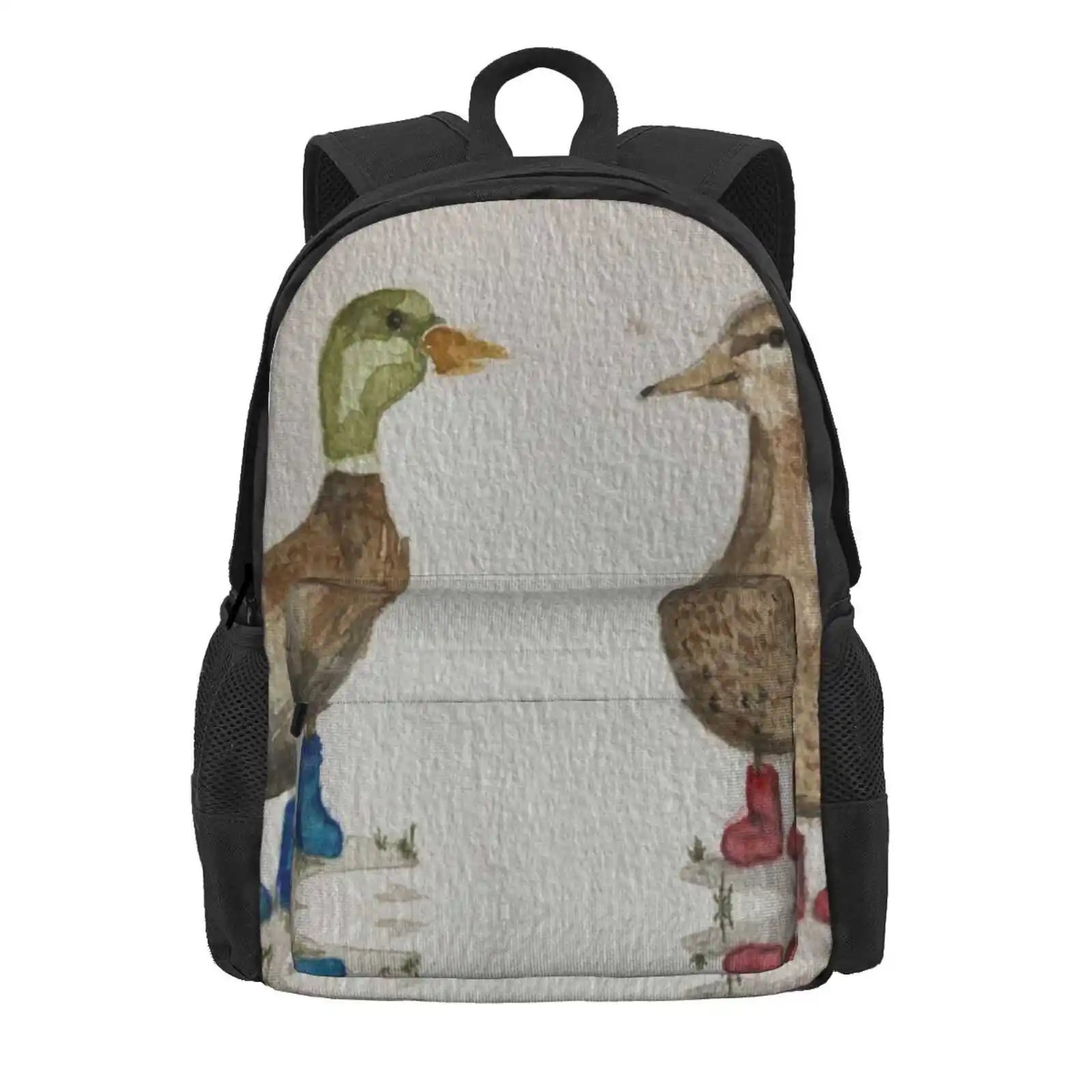 Duckies In Wellies Hot Sale Schoolbag Backpack Fashion Bags Ducks Wellies Watercolour Cute Pair Sweet