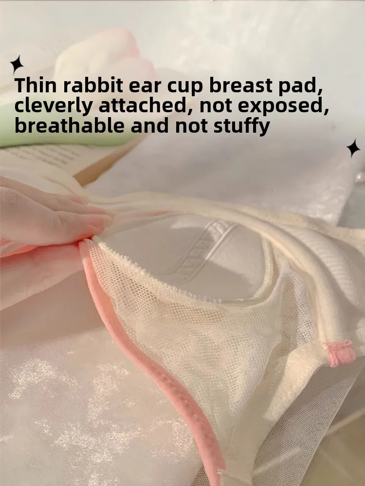 MOYISU [Sweet Desire Breasts] Rabbit Ears Big Breasts Show Small Sexy Bra Set Panties Underwear Women's Pure Desire Wind  Bra